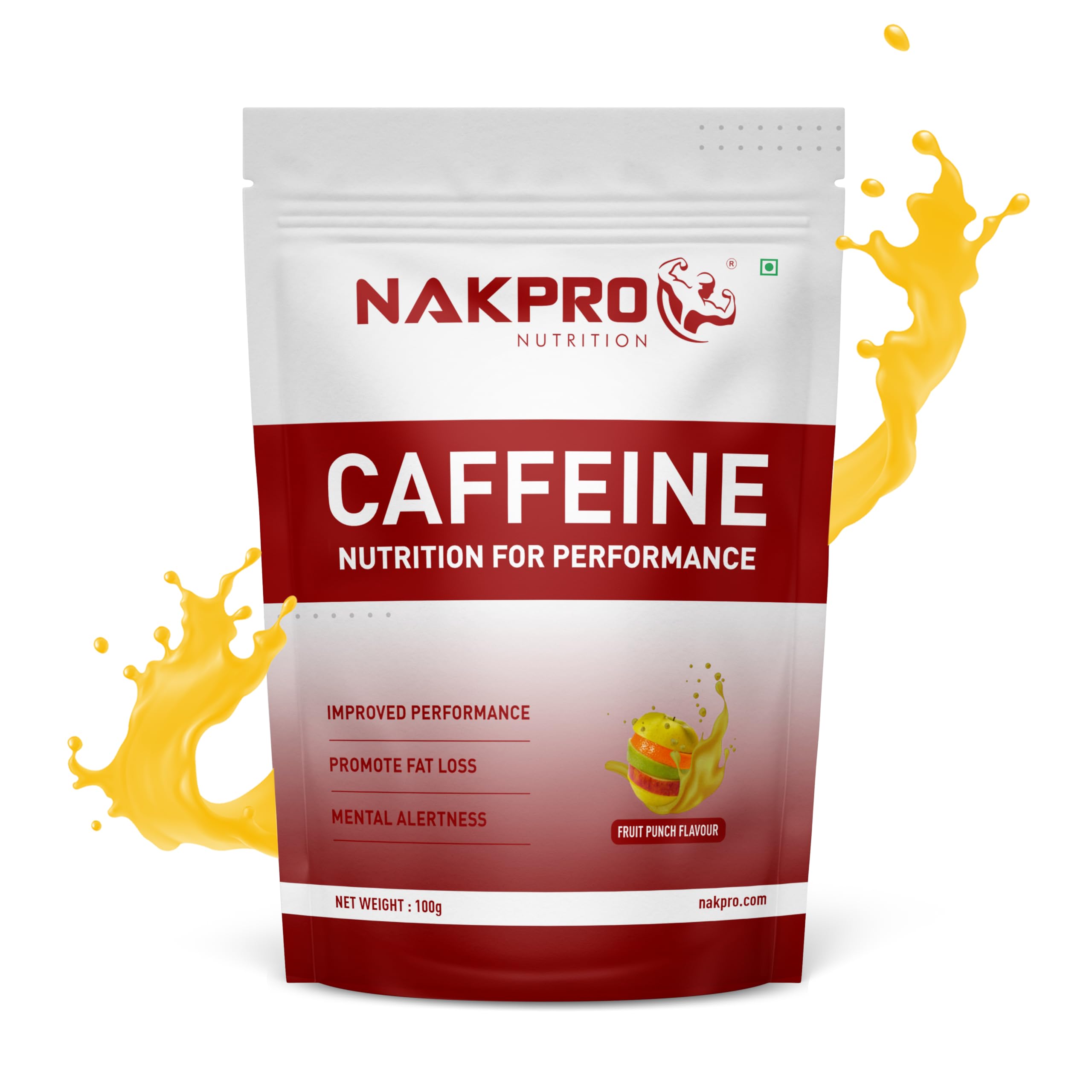NAKPRO Caffeine Pre-Workout Energy Supplement Powder for Men, Women | Helps in increasing Performance, Focus and Endurance - 5 Servings (Fruit Punch, 1g)