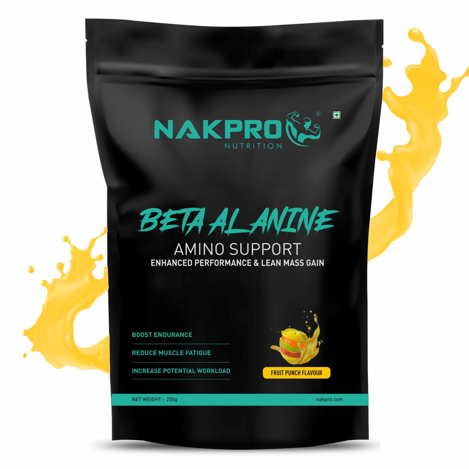Nakpro Beta Alanine Supplement Powder| Muscle Building Amino Acid, Faster Recovery, Pre Workout supplement for Men & Women -25g FruitPunch, (83 Servings)